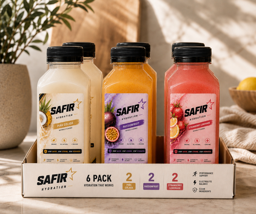 Safir Hydration variety pack — Piña Colada, Strawberry Lemonade and Passionfruit 12oz bottles